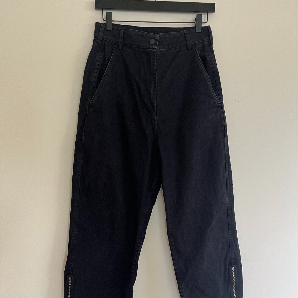 MHL Margaret Howell Ankle Zip Cotton Trousers Navy Cotton Unisex Cropped Size S